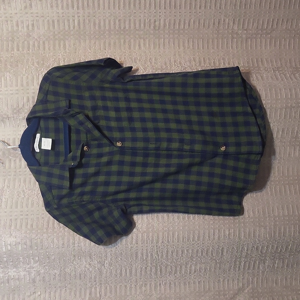 Blue and green plaid button-down shirt, size 5